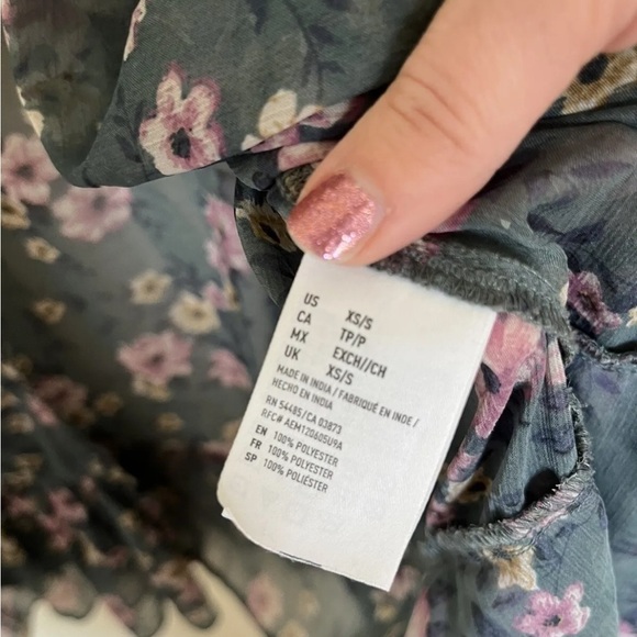 American Eagle Green Floral Sheer Ruffle Cardigan - Picture 3 of 5